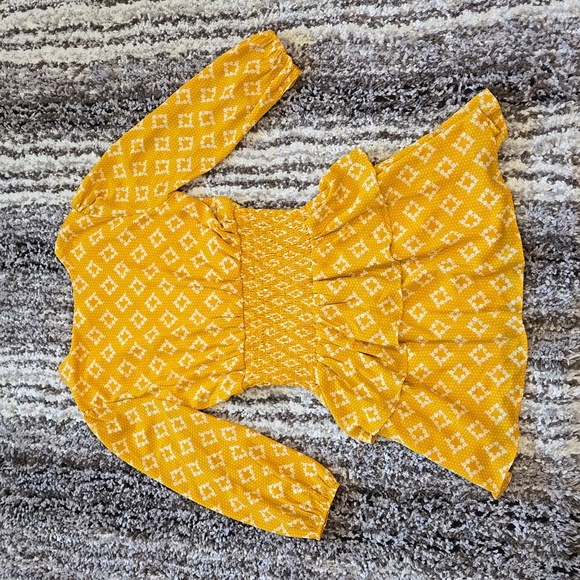 Francescas Blue Rain Gold Smocked Puff Sleeve Mini Dress size Medium - Picture 5 of 5